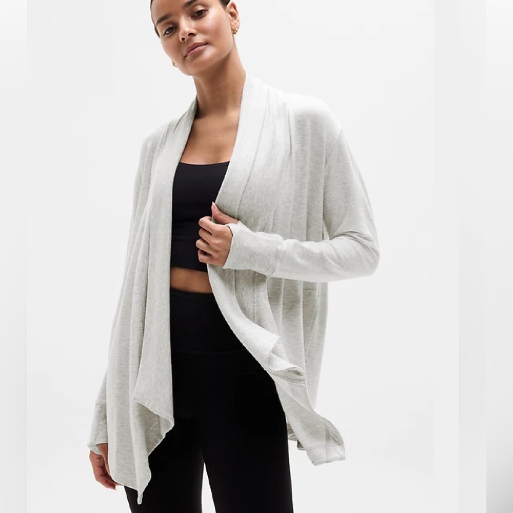 Athleta Pranayama Restore Wrap Woman LP Large Petite Grey Open Cardigan Pockets